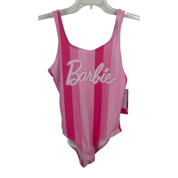 Barbie One Piece Pink Striped Swimsuit Girls Size 10 - Picture 1 of 10
